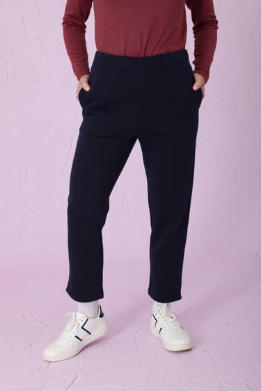 Poly Cotton Fleece Crop Pant in Navy