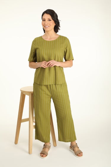 Linen Blend Stripe Culottes in Green
