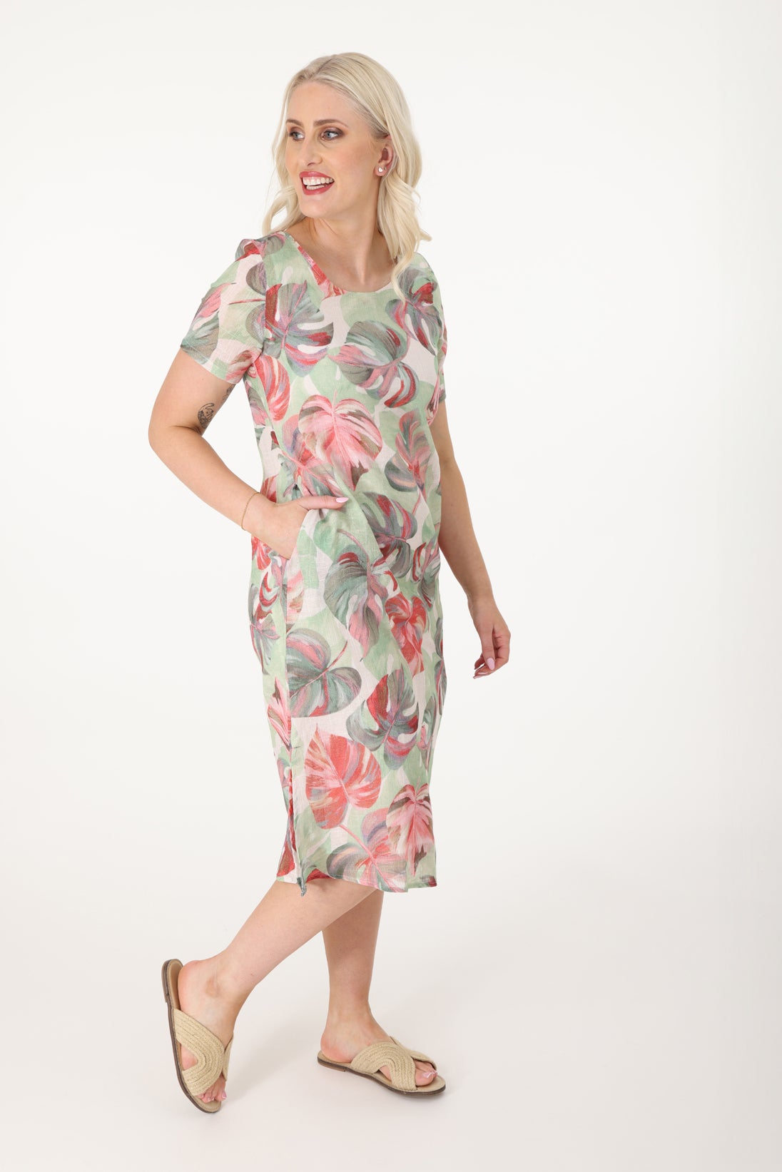 Printed 100% Cotton Dress in Pink