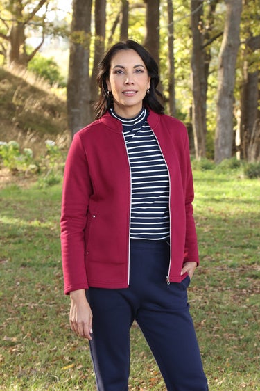 Poly Cotton Fleece Jacket in Berry