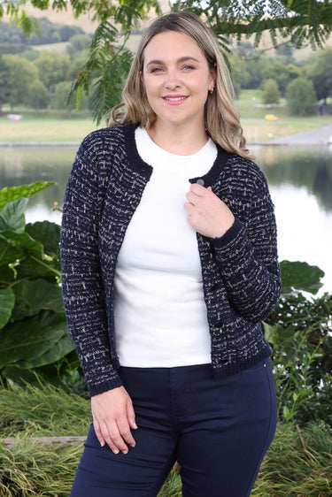 Cotton Acrylic Knit Jacket in Navy