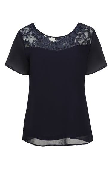 Evening Co-ord Embroided Top in Navy
