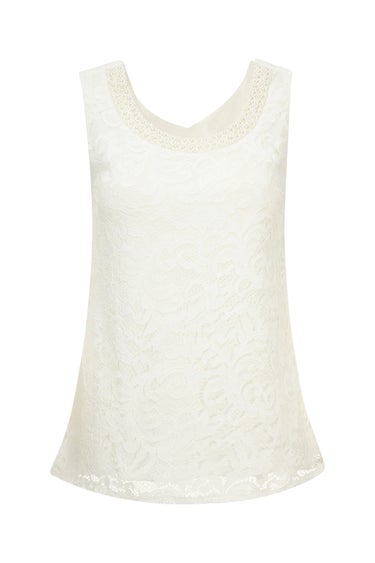 Evening Co-ord Beaded Neck Trim Top in Off White