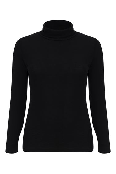 100% Merino Top Roll Neck in Black