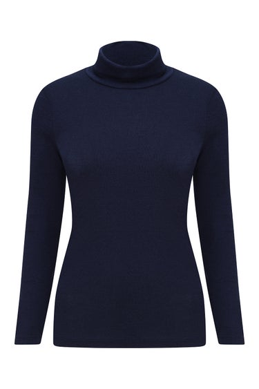 100% Merino Top Roll Neck in Blue