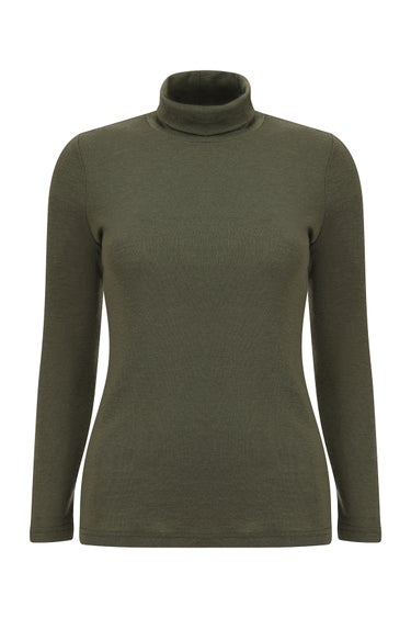 100% Merino Top Roll Neck in Green